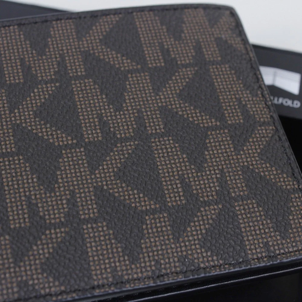 Michael Kors Men's Slim Billfold Wallet Brown Signature Logo Print NIB Genuine